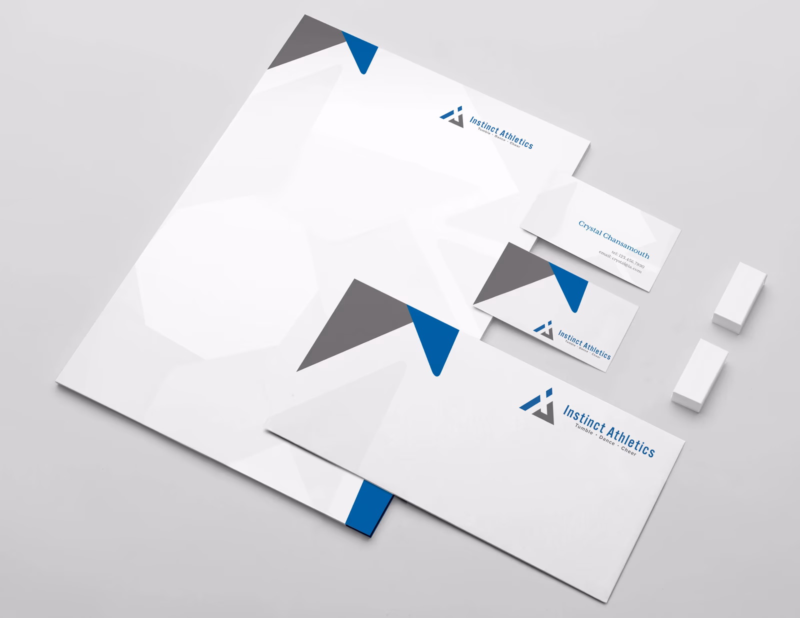 Instinct Athletics business stationery mockup designed by Desque
