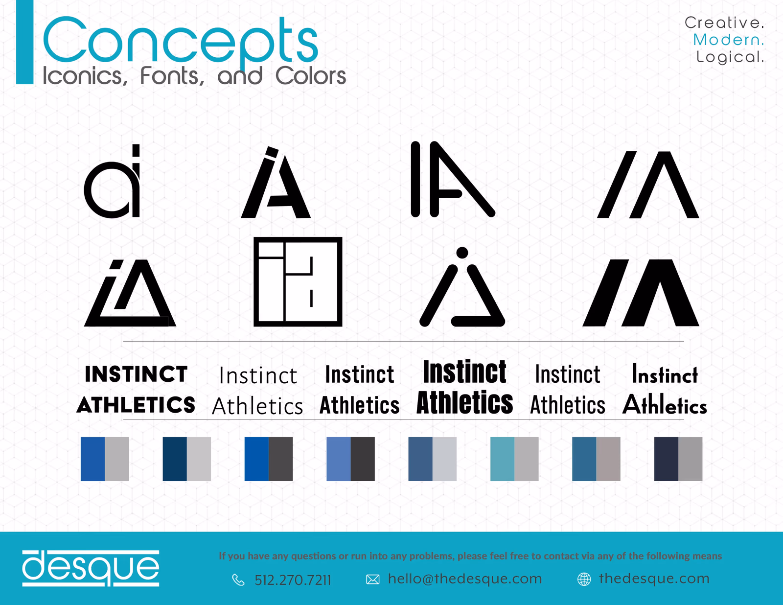 Instinct Athletics logo concept exploration sheet designed by Desque