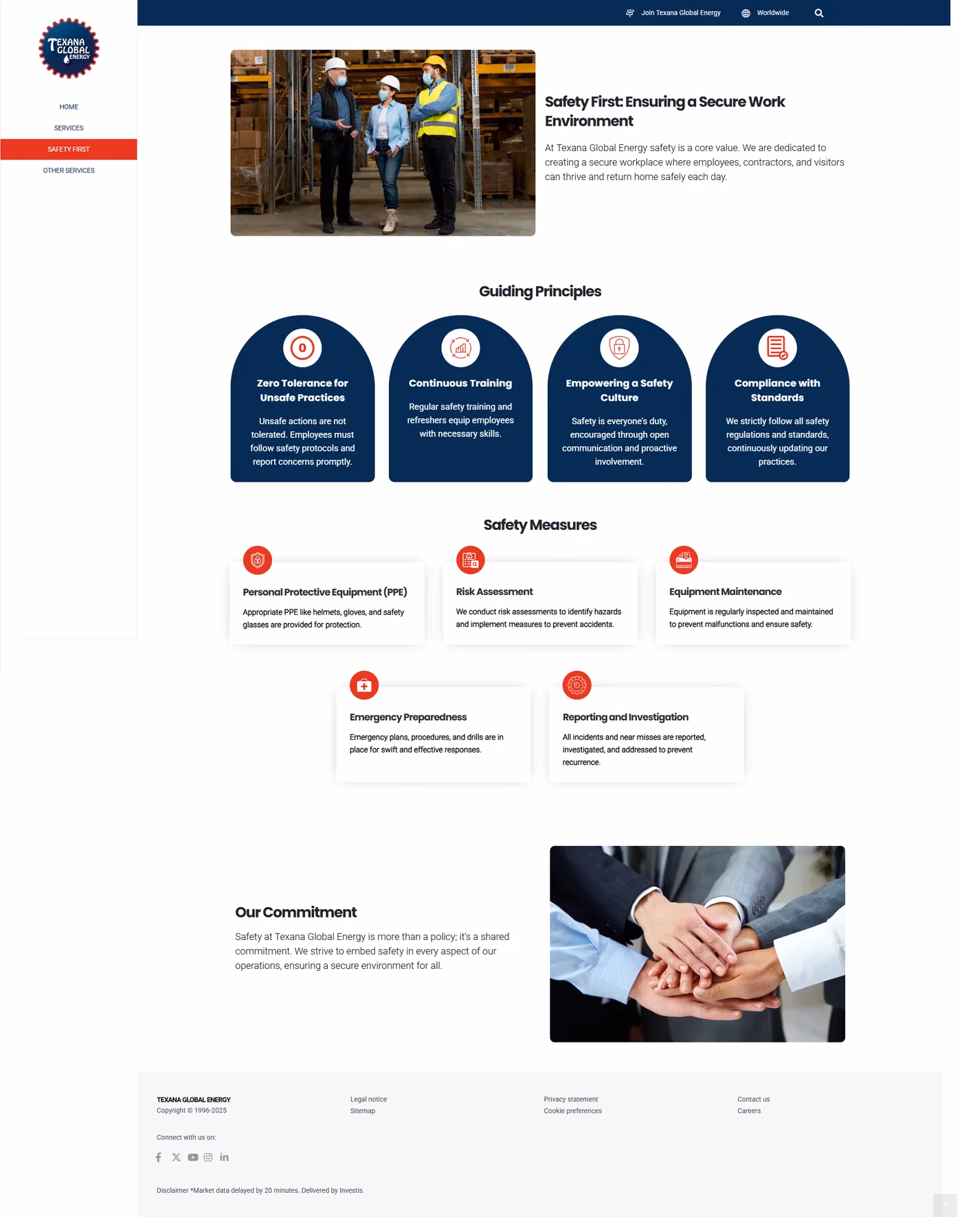Texana Global Energy original safety page before redesign by Desque