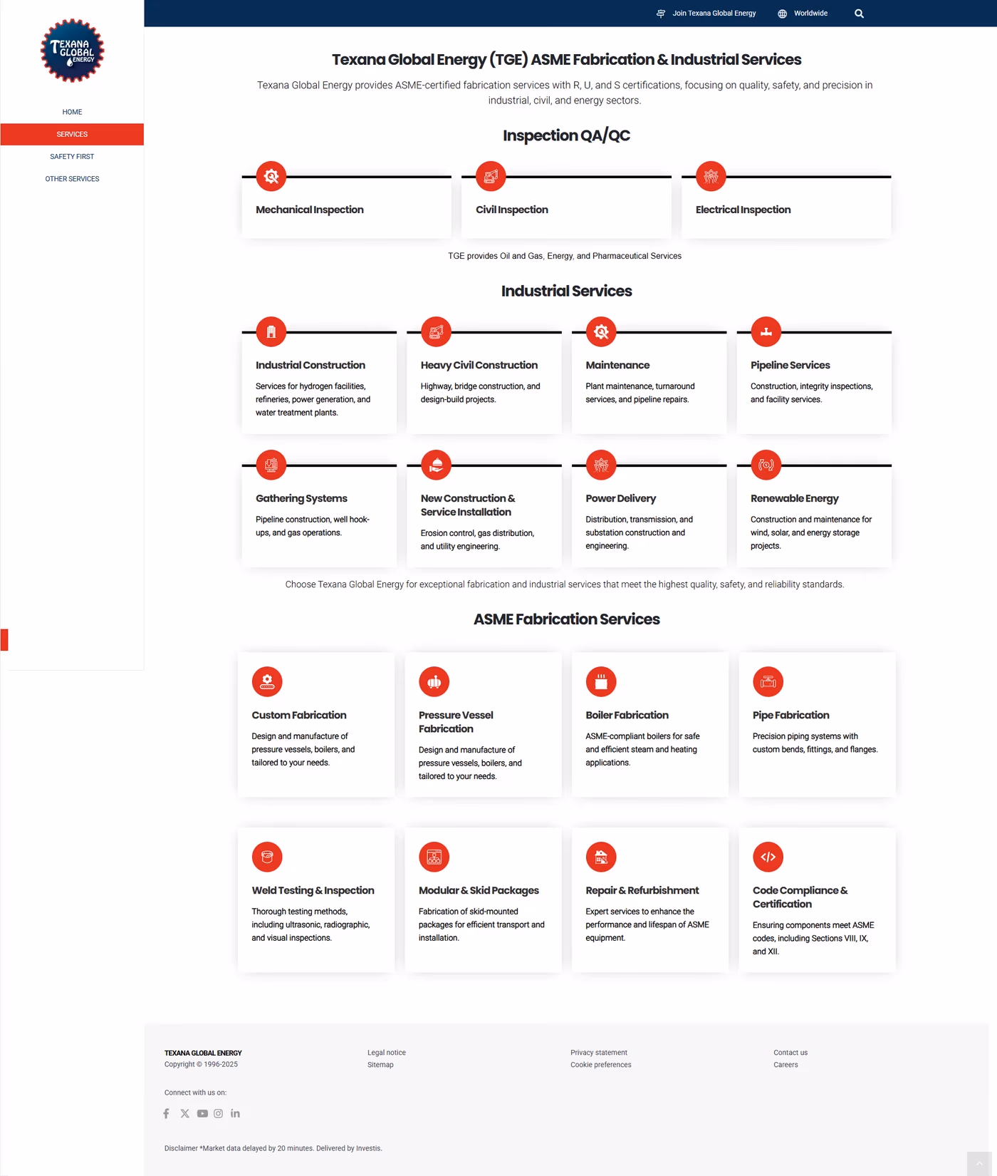Texana Global Energy original services page before redesign by Desque