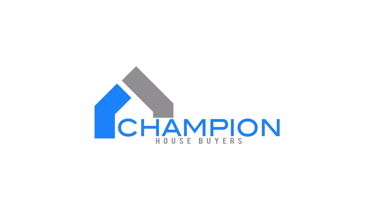 Champion House Buyers wholesale real estate flyer designed by Desque, showing bold typography and Houston flood imagery