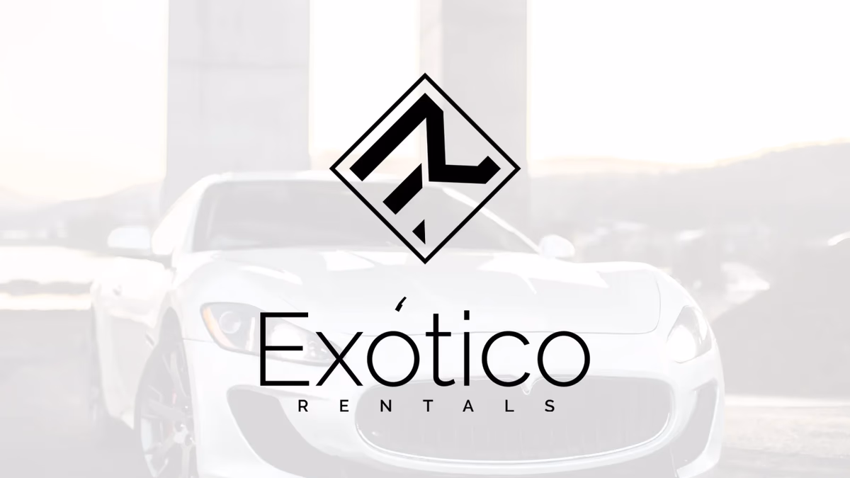 Exotico Rentals brand identity system designed by Desque, showing the ER monogram and geometric mark in black and white