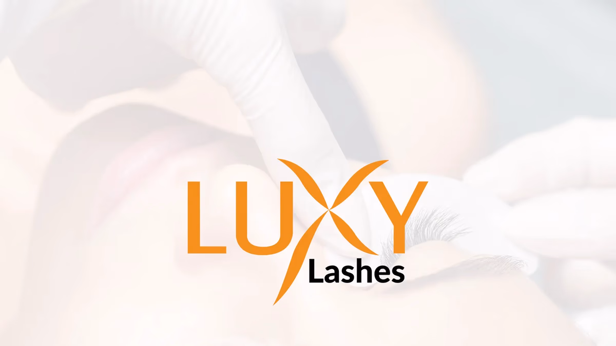 Luxy Lashes logo design composition by Desque, showing the refined wordmark and stylized X mark