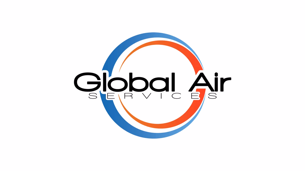 Global Air Services logo with dual-ring blue and orange symbol on a dark navy background, designed by Desque