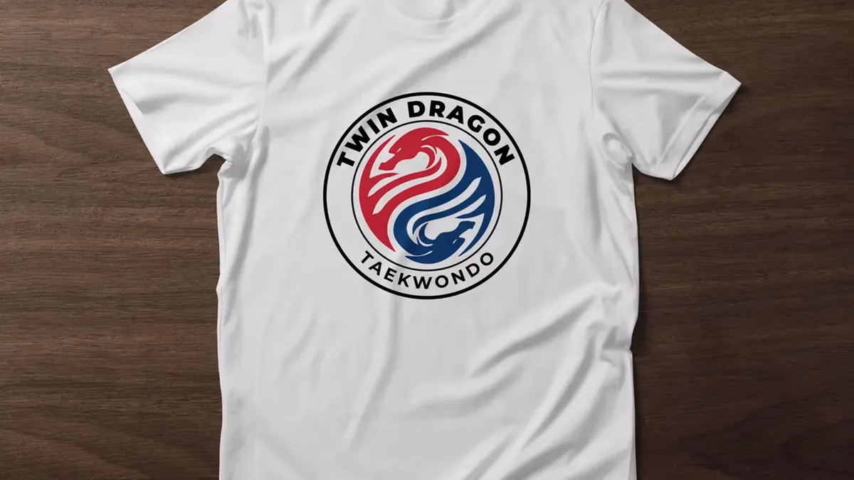 Twin Dragon Taekwondo branded t-shirt mockup designed by Desque