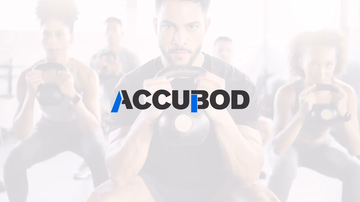 Accubod brand identity logo mark designed by Desque, set against a dark background