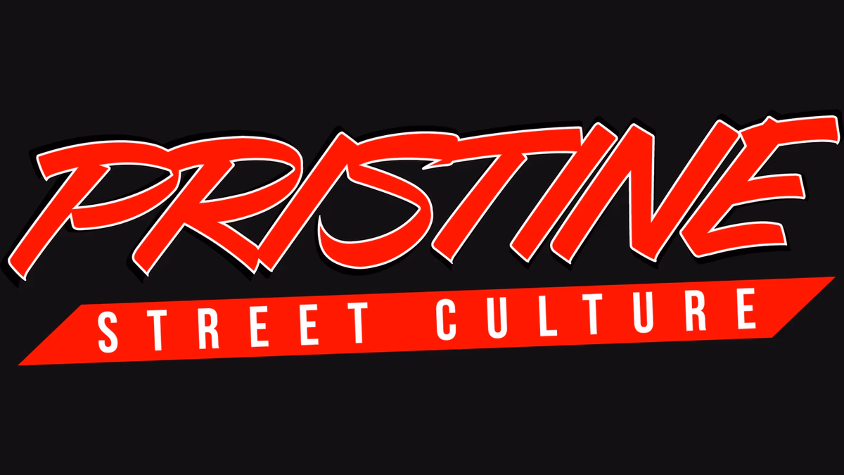 Pristine Street Culture logo on dark panel, bold street automotive brand designed by Desque