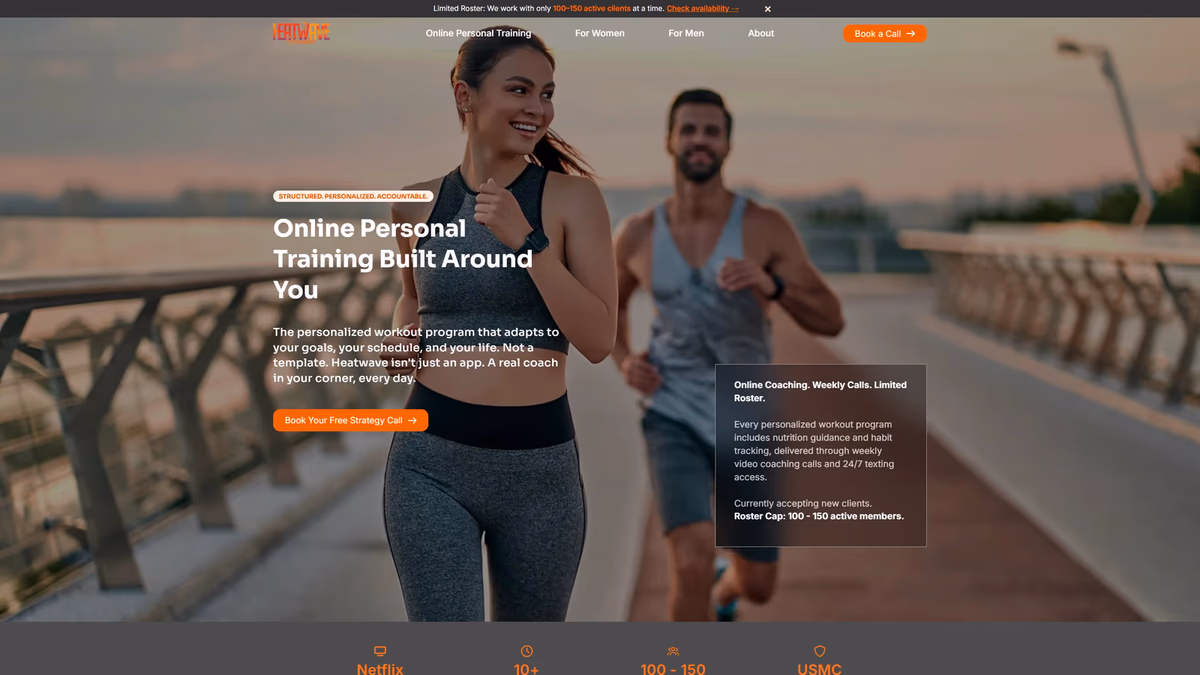 Heatwave Houston personal training website homepage designed by Desque