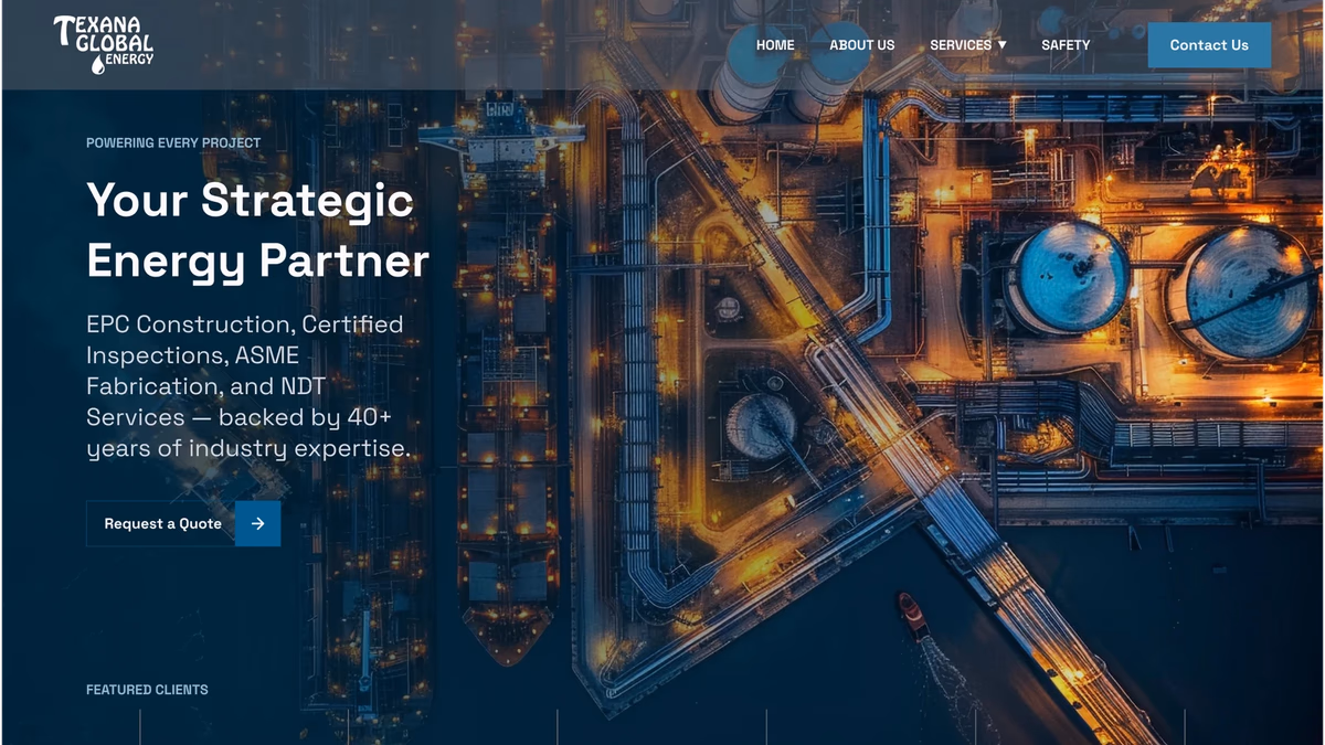 Texana Global Energy redesigned website homepage designed by Desque