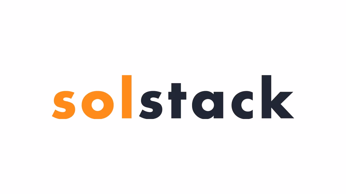 Solstack brand identity hero with solar panels and modular icon mark designed by Desque