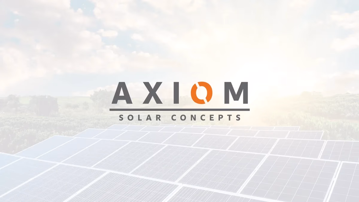 Axiom Solar Concepts brand identity designed by Desque, full lockup on solar panel photography