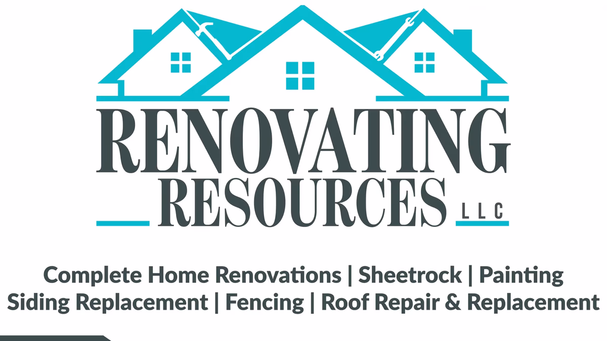 Renovating Resources yard sign brand identity designed by Desque, showing the teal roofline logo