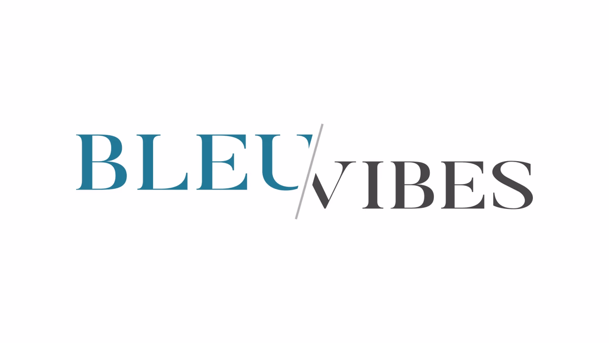 Bleu Vibes wordmark logo in teal and charcoal designed by Desque
