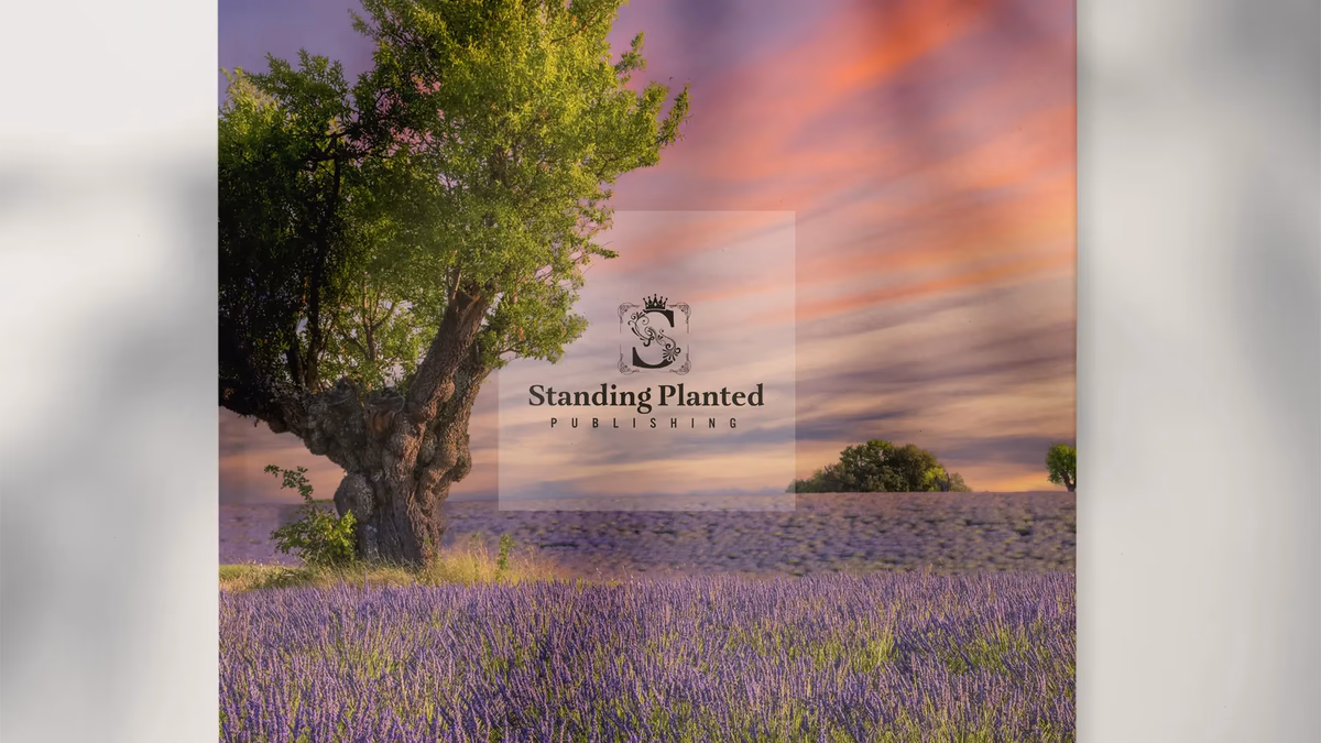 Standing Planted Publishing ornamental monogram and brand identity designed by Desque, shown in editorial mockup