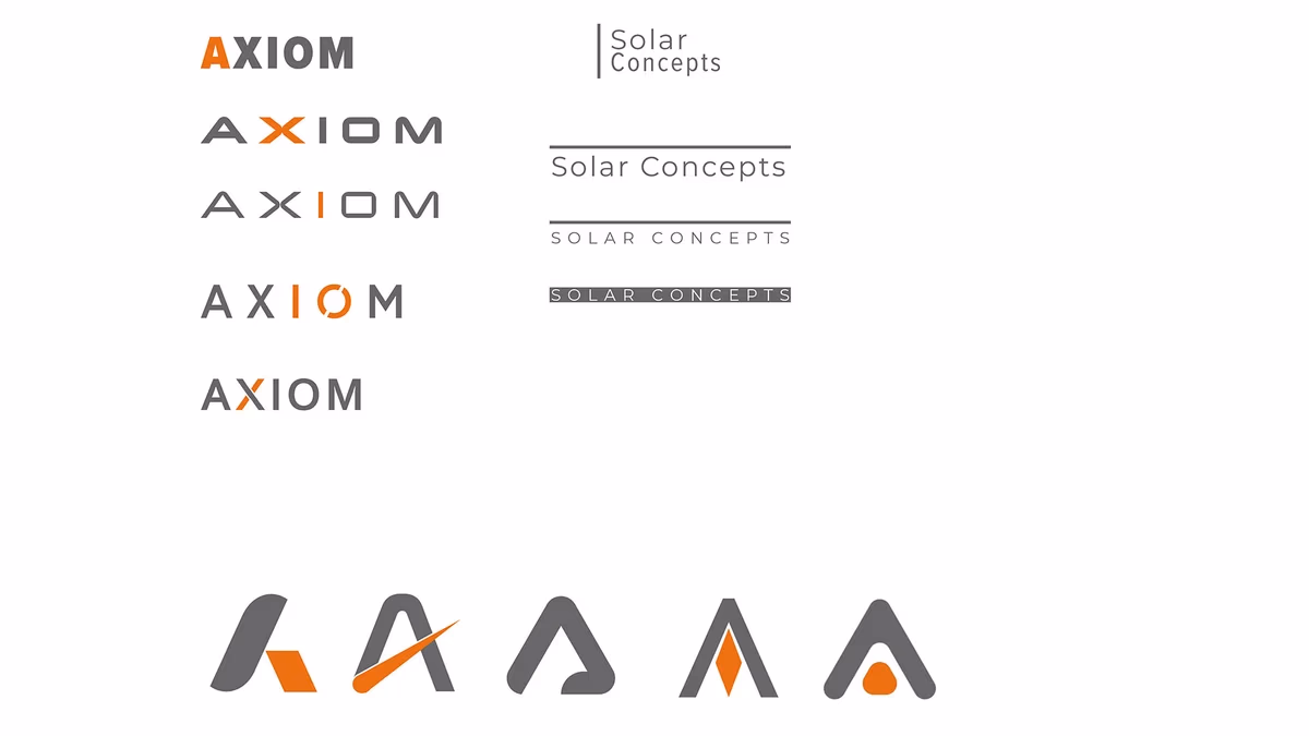 Axiom Solar Concepts logo exploration and concept directions designed by Desque