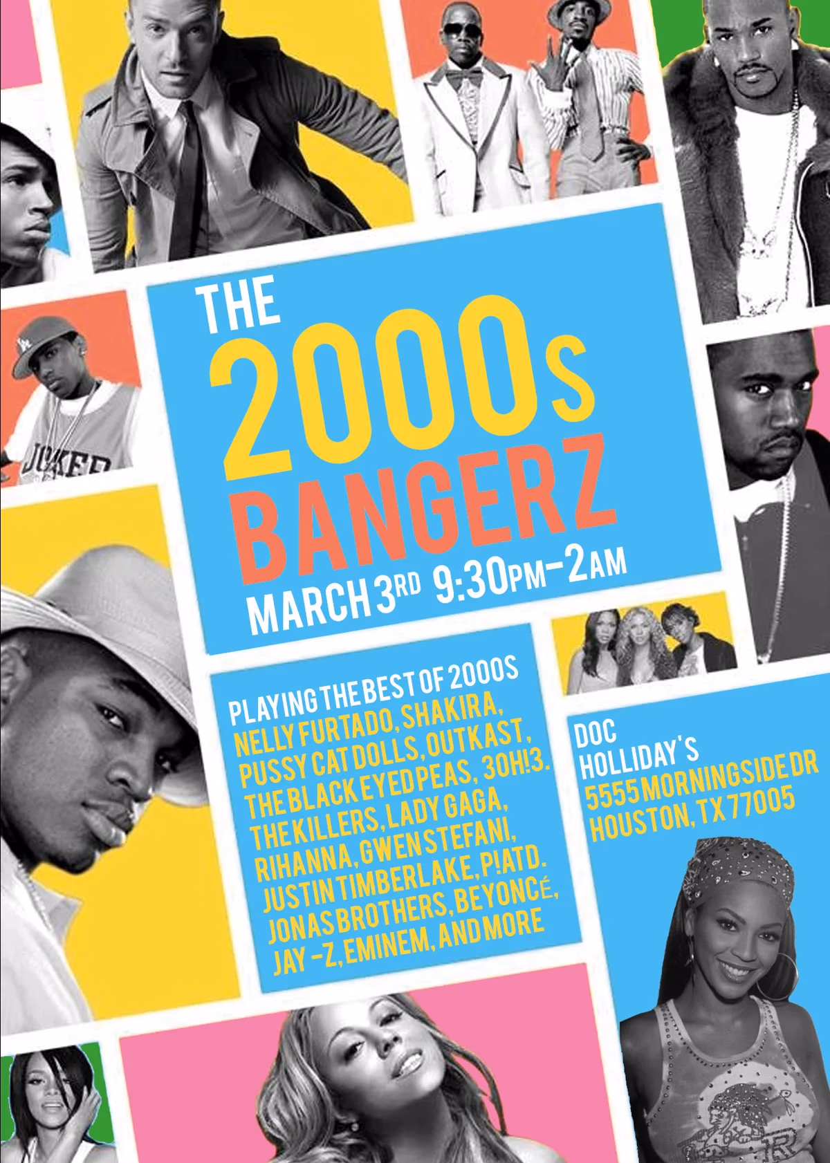 Doc Holliday's 2000s throwback night event flyer designed by Desque