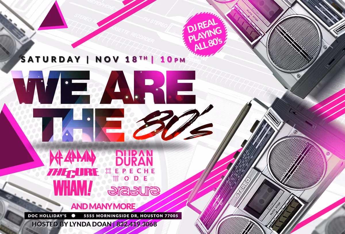 Doc Holliday's 80s Saturday night event flyer designed by Desque