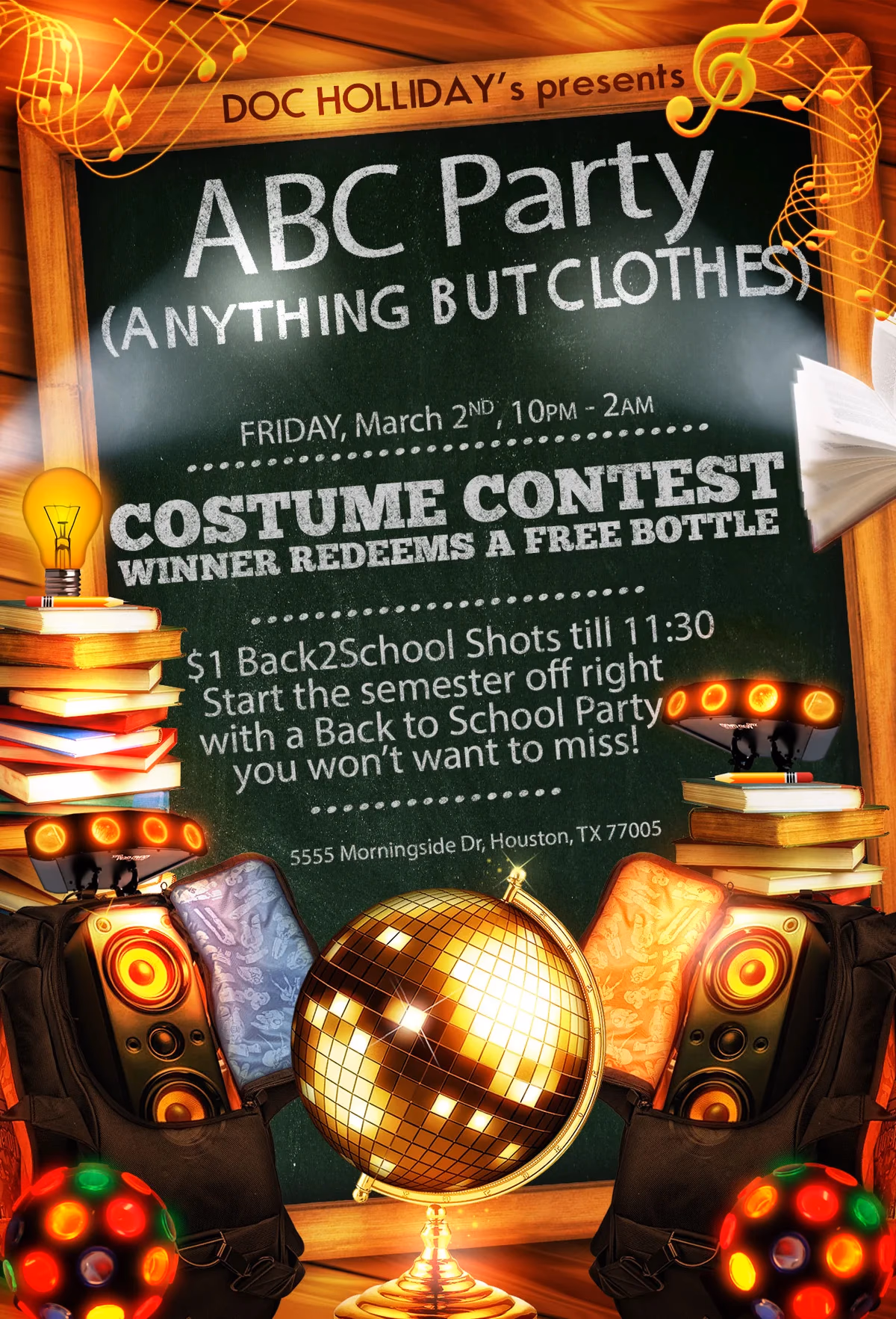 Doc Holliday's ABC Party event flyer designed by Desque