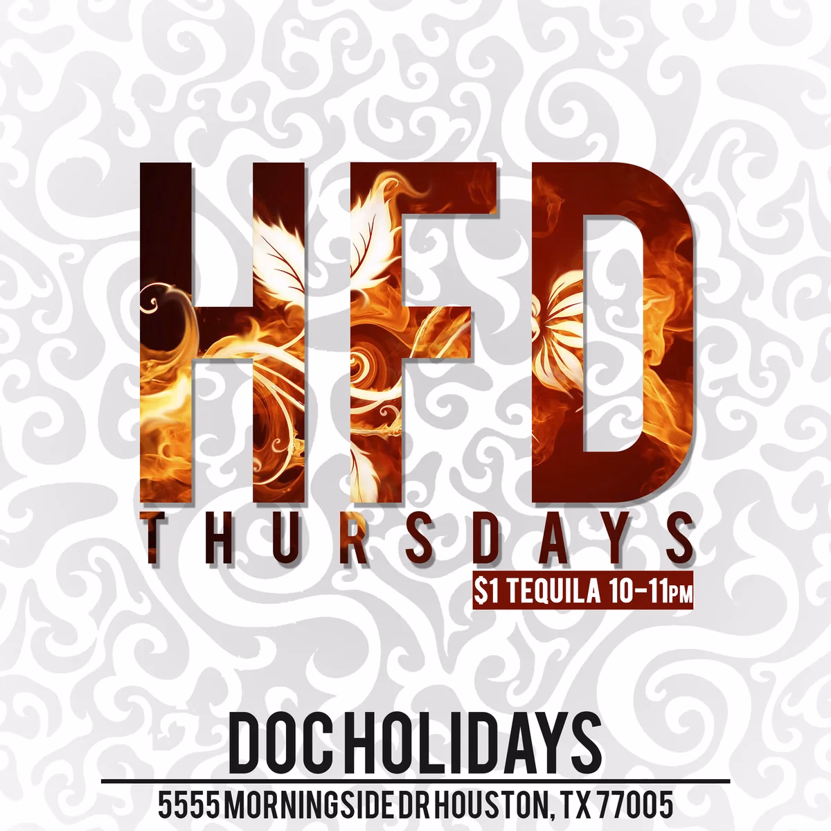 Doc Holliday's HFD event flyer designed by Desque