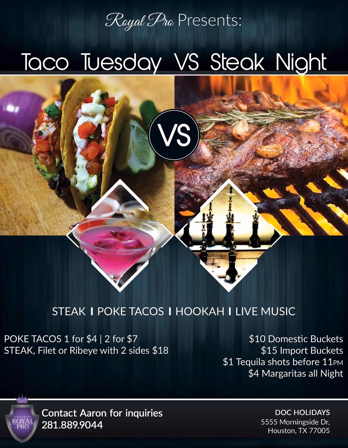 Doc Holliday's Taco and Steak Tuesday event flyer designed by Desque