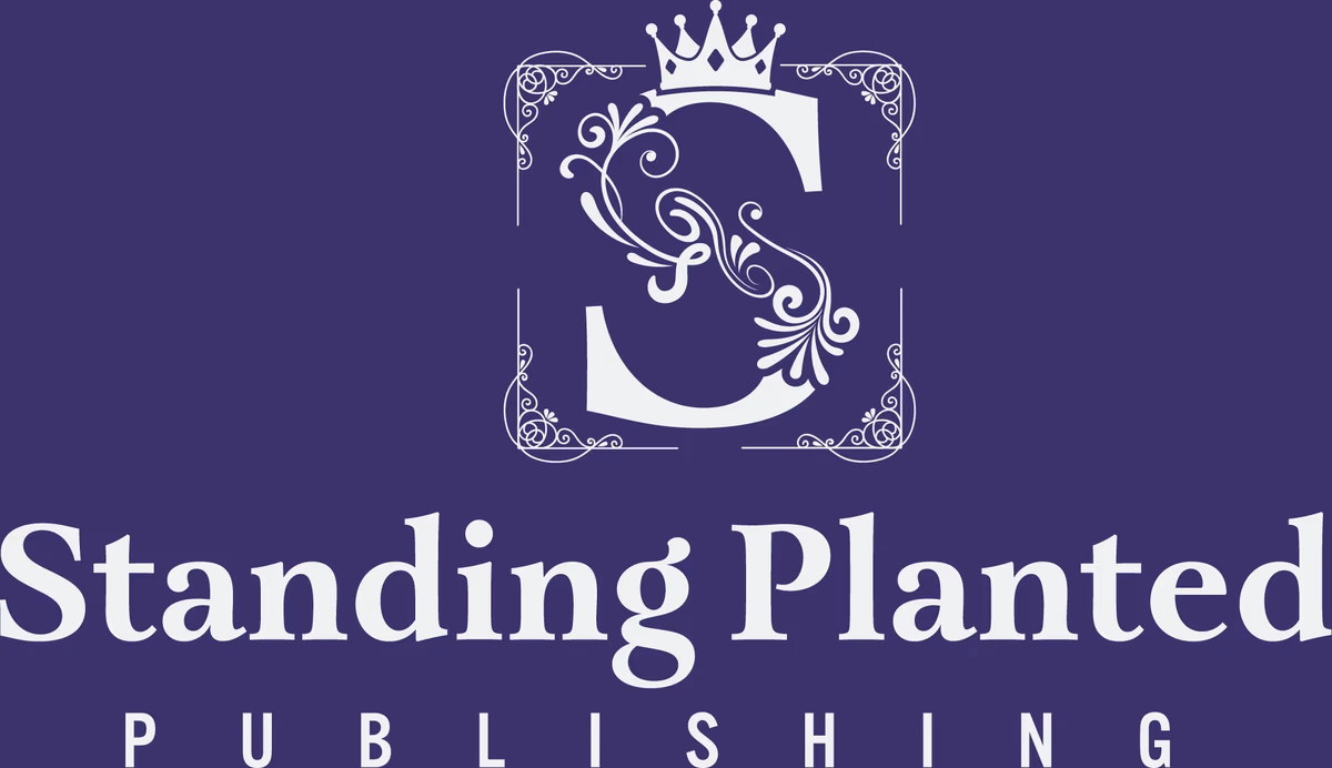 Standing Planted Publishing light full lockup vertical on dark background designed by Desque