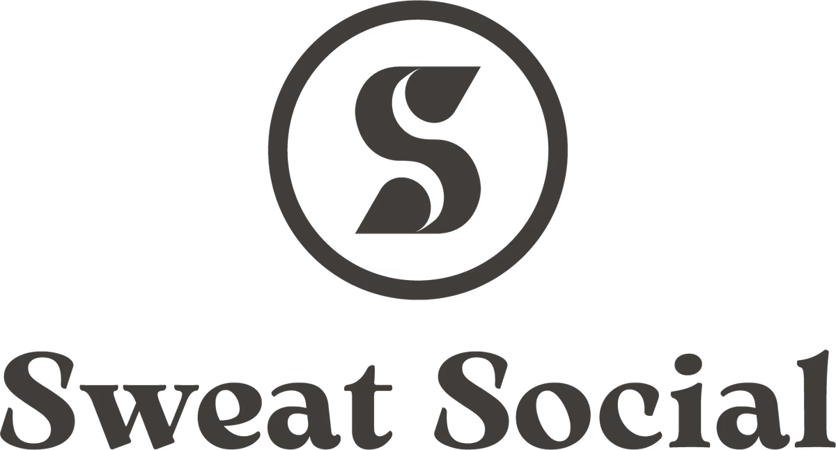 Sweat Social full vertical lockup dark single-color designed by Desque