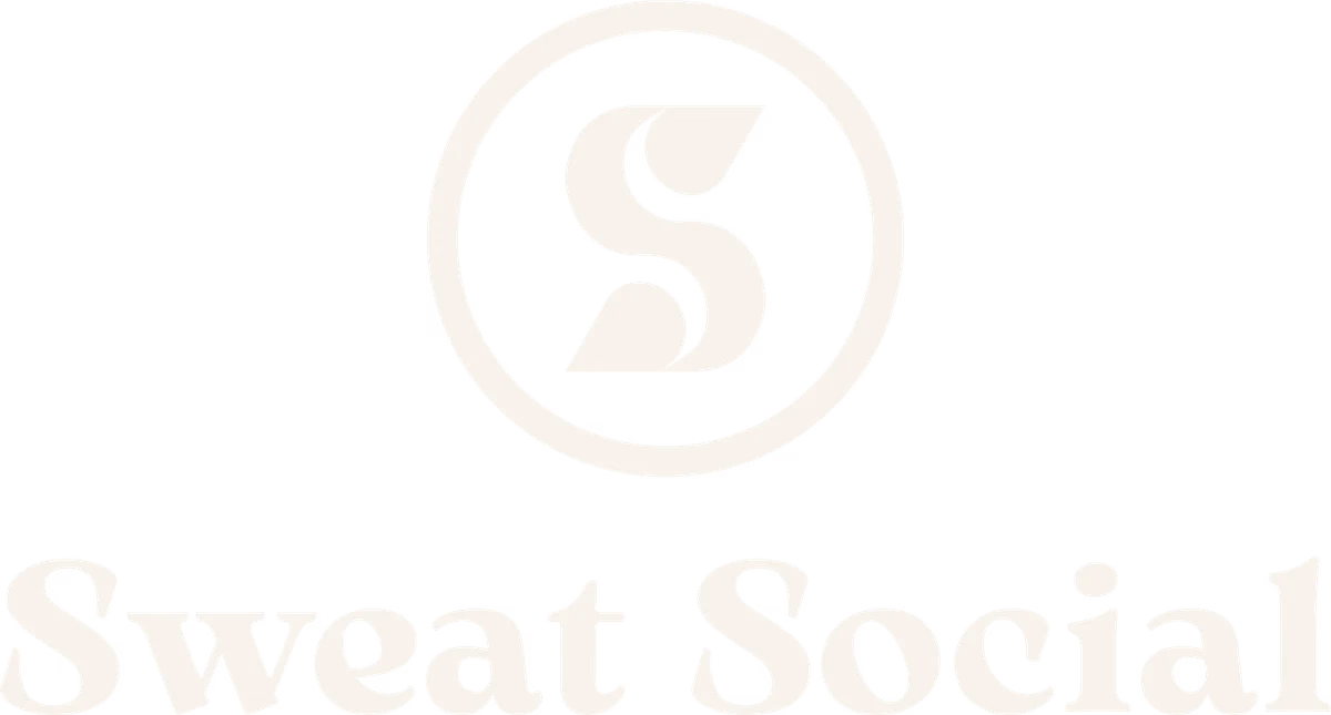 Sweat Social full vertical lockup light reversed designed by Desque