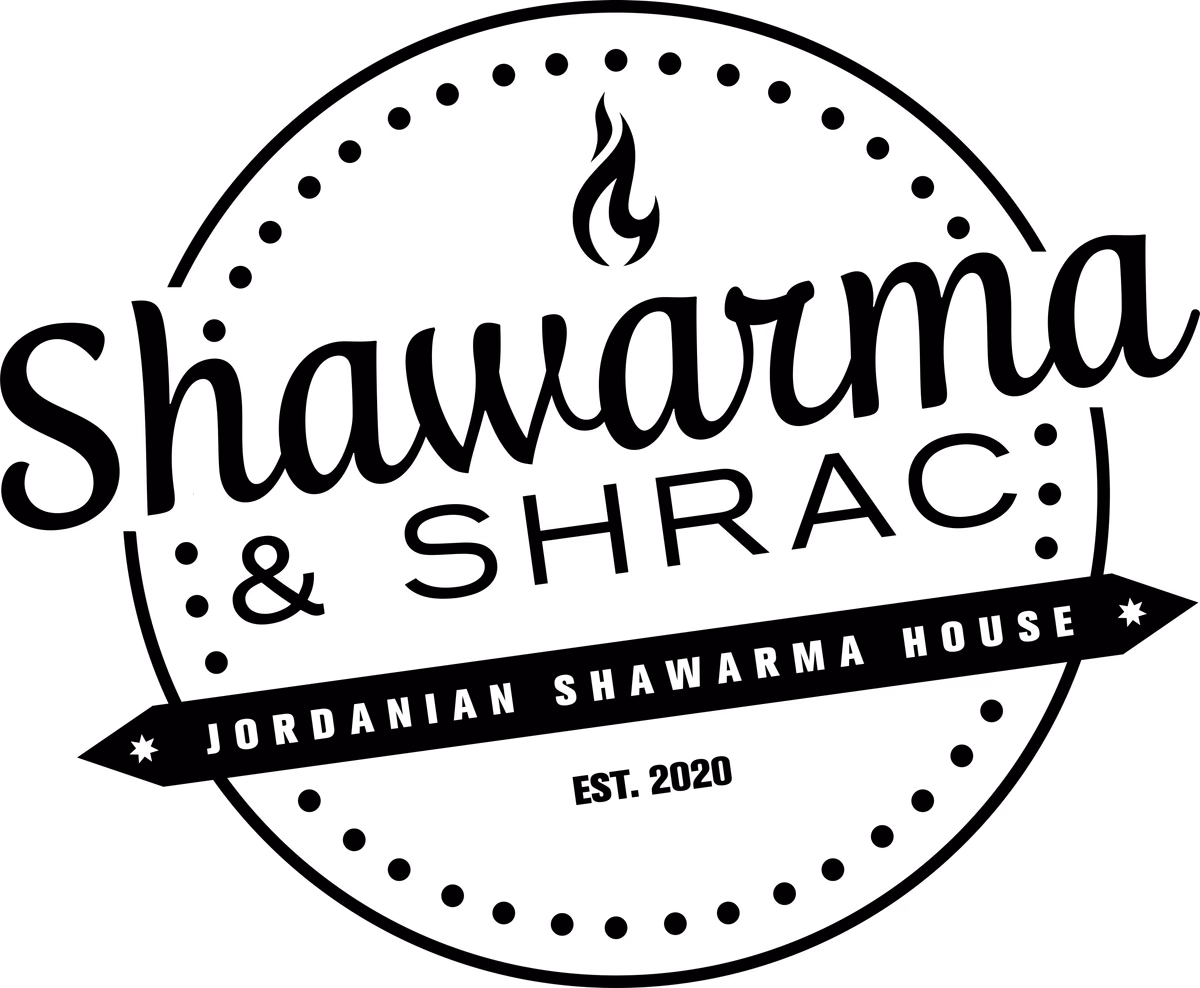 Shawarma & Shrac black monochromatic logo designed by Desque