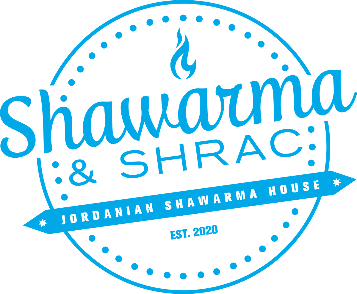 Shawarma & Shrac cyan monochromatic logo designed by Desque