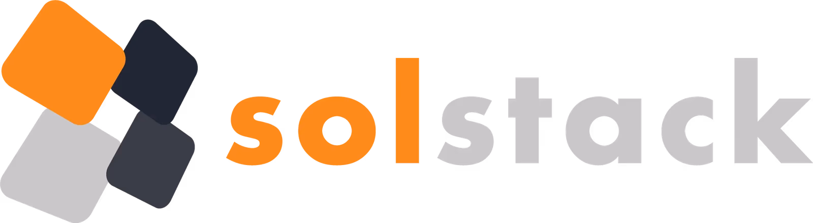 Solstack white reverse logo lockup on dark background designed by Desque
