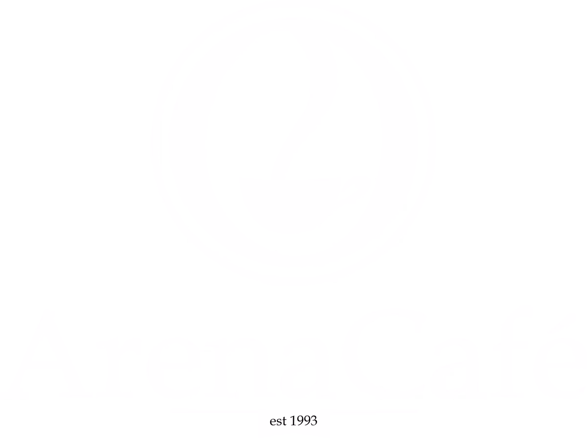 Arena Cafe reverse white logo on dark background designed by Desque