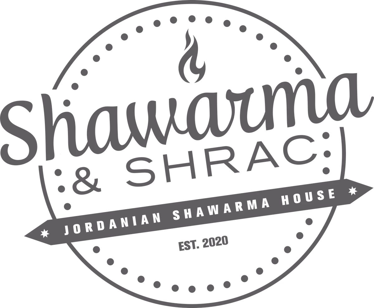 Shawarma & Shrac grey monochromatic logo designed by Desque