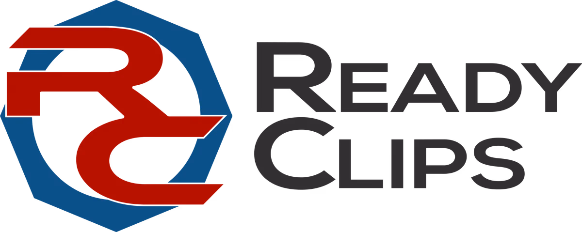 Ready Clips horizontal logo lockup designed by Desque, wordmark with RC monogram