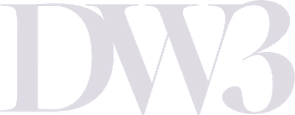 Divine We Three light iconic monogram mark on dark background designed by Desque
