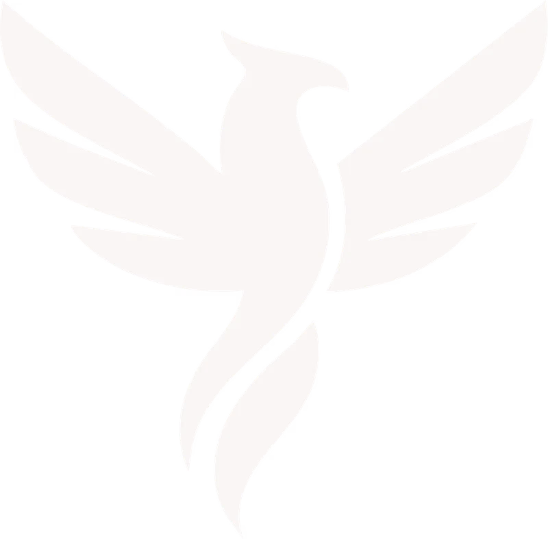 AMH Training white reverse phoenix icon mark on dark background designed by Desque