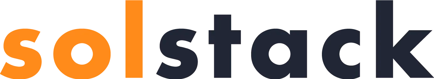 Solstack standalone wordmark with orange and navy color split designed by Desque