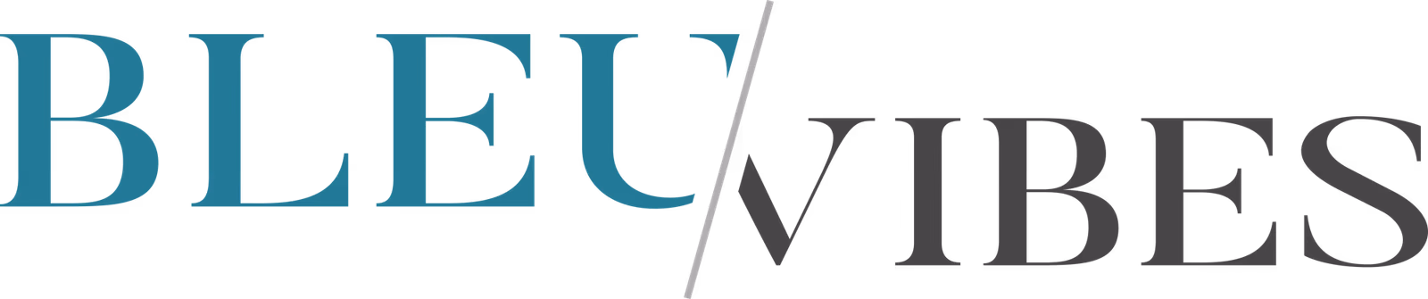 Bleu Vibes primary wordmark logo in teal and charcoal designed by Desque