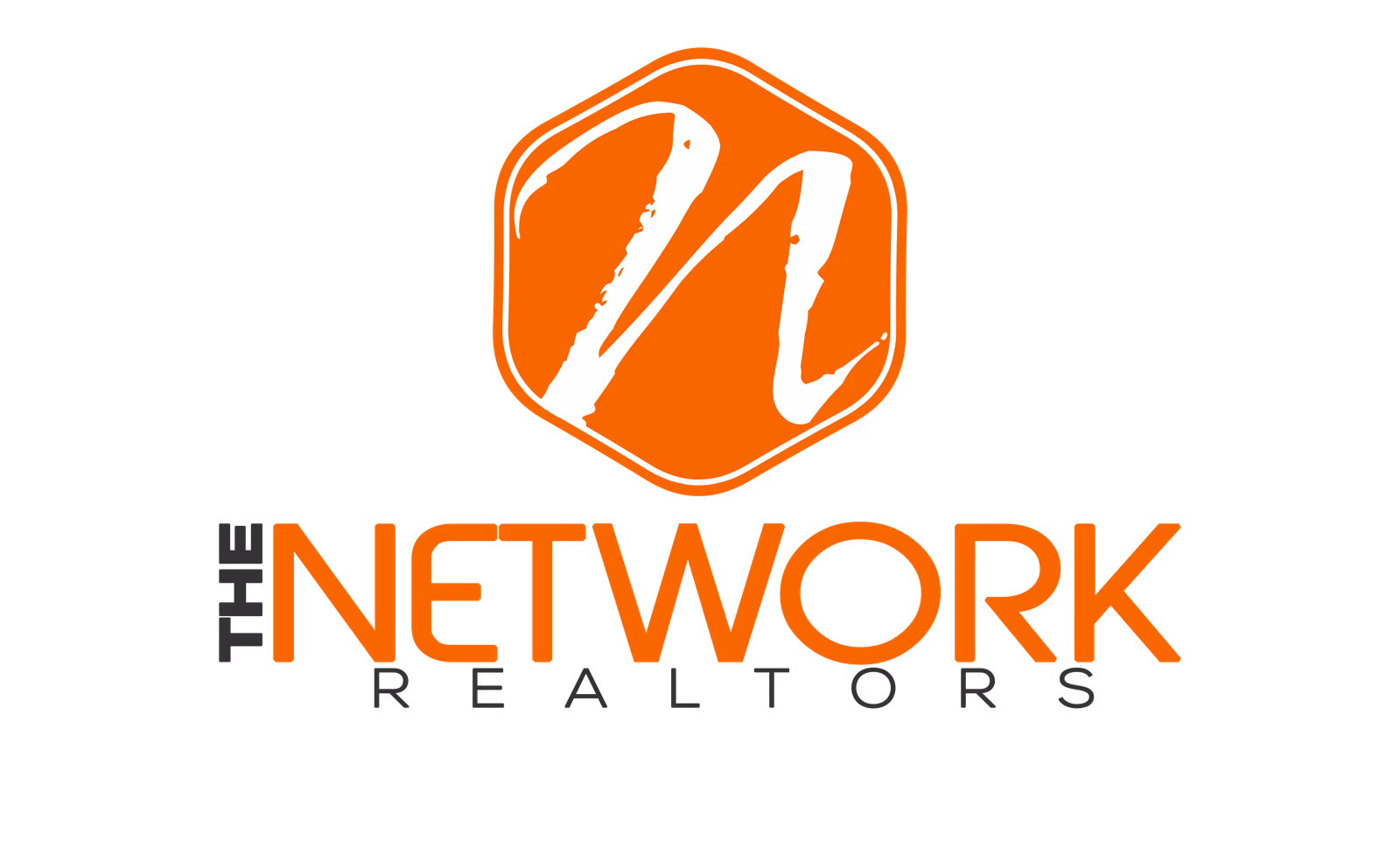 The Network Realty primary logo designed by Desque, showing orange hexagonal N monogram badge with full wordmark