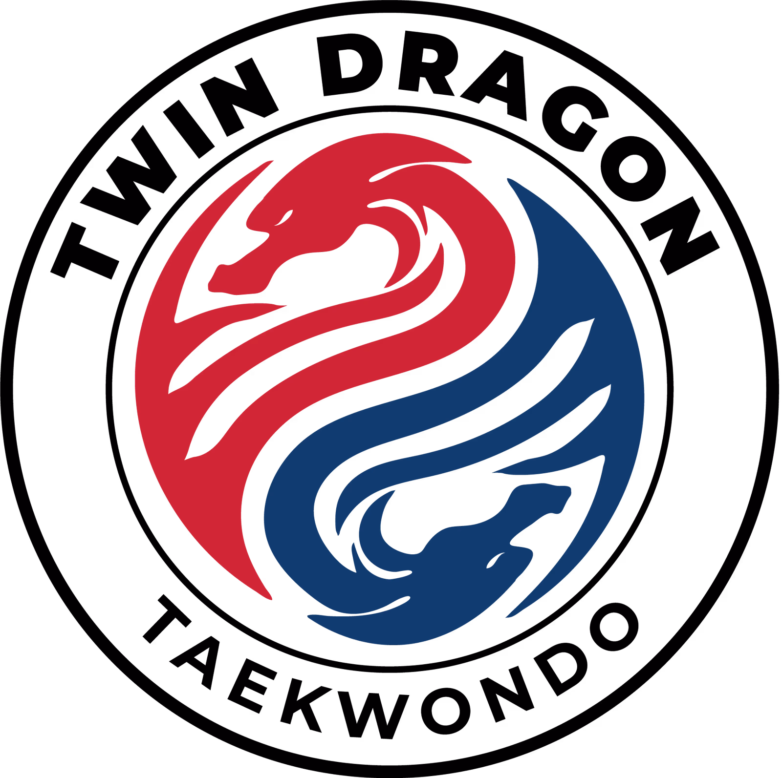 Twin Dragon Taekwondo primary crest logo with mirrored dragons designed by Desque
