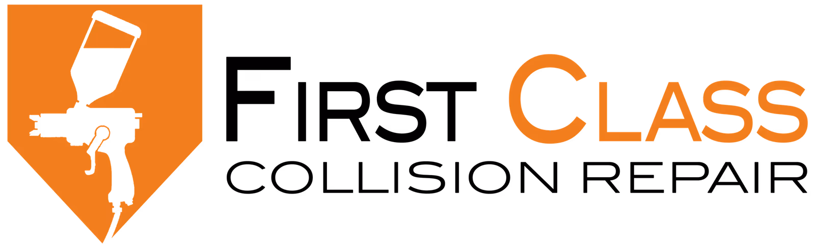 First Class Collision Repair primary orange logo lockup designed by Desque