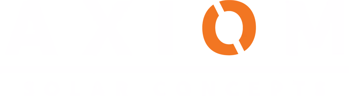 Axiom Solar Concepts reverse white logo on dark background designed by Desque