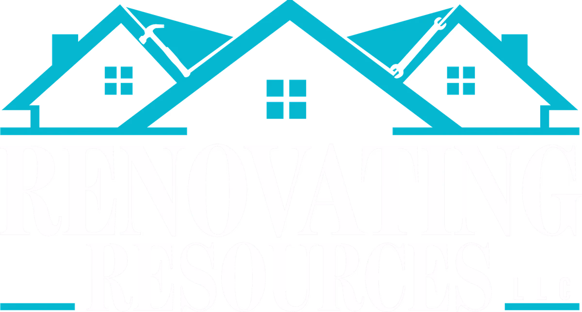 Renovating Resources LLC white reverse logo designed by Desque, on dark background