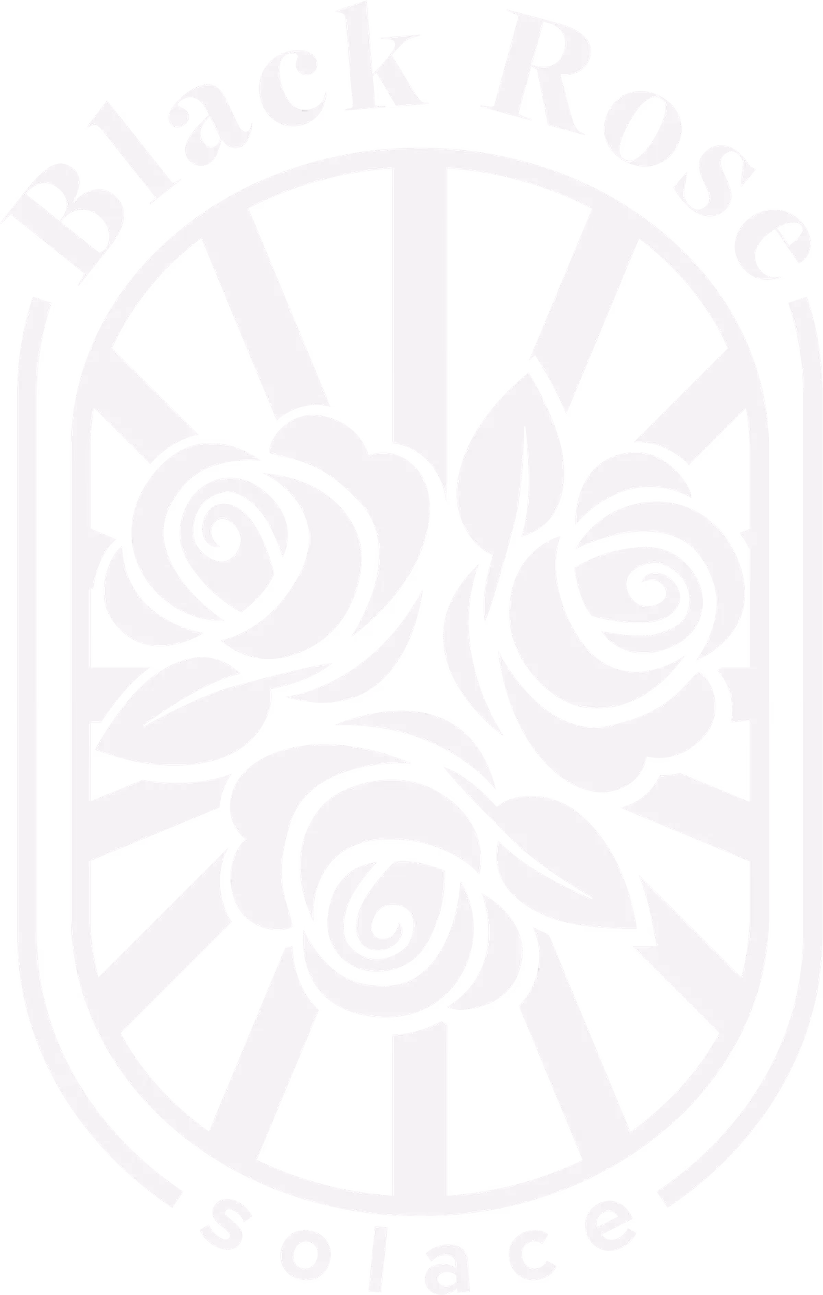Black Rose Solace reverse white logo on dark background designed by Desque