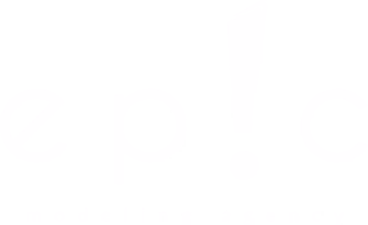 Epic Modeling Agency reverse white wordmark lockup on dark background designed by Desque
