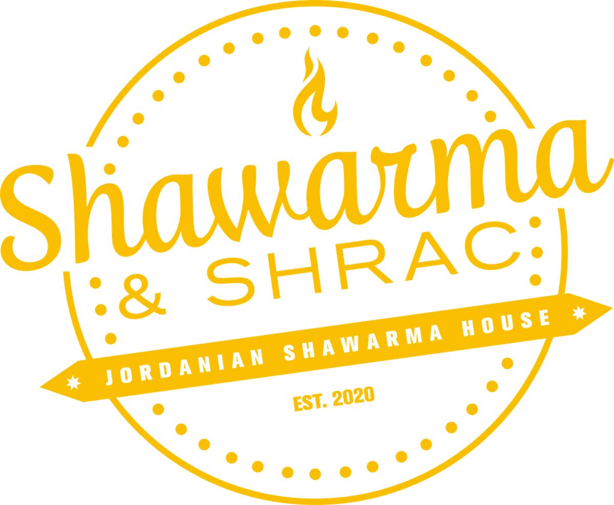 Shawarma & Shrac yellow monochromatic logo designed by Desque