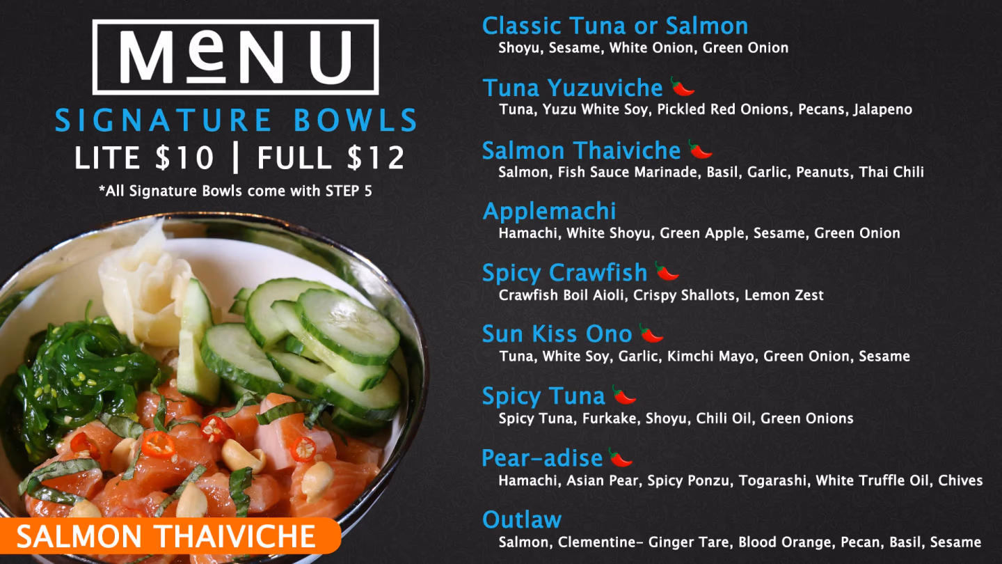 Pokeology menu v1 signature bowls overview designed by Desque