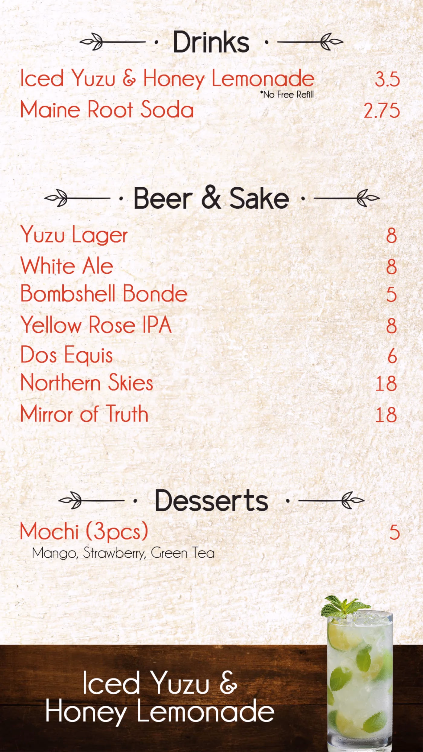 Pokeology menu v2 drinks and desserts section designed by Desque