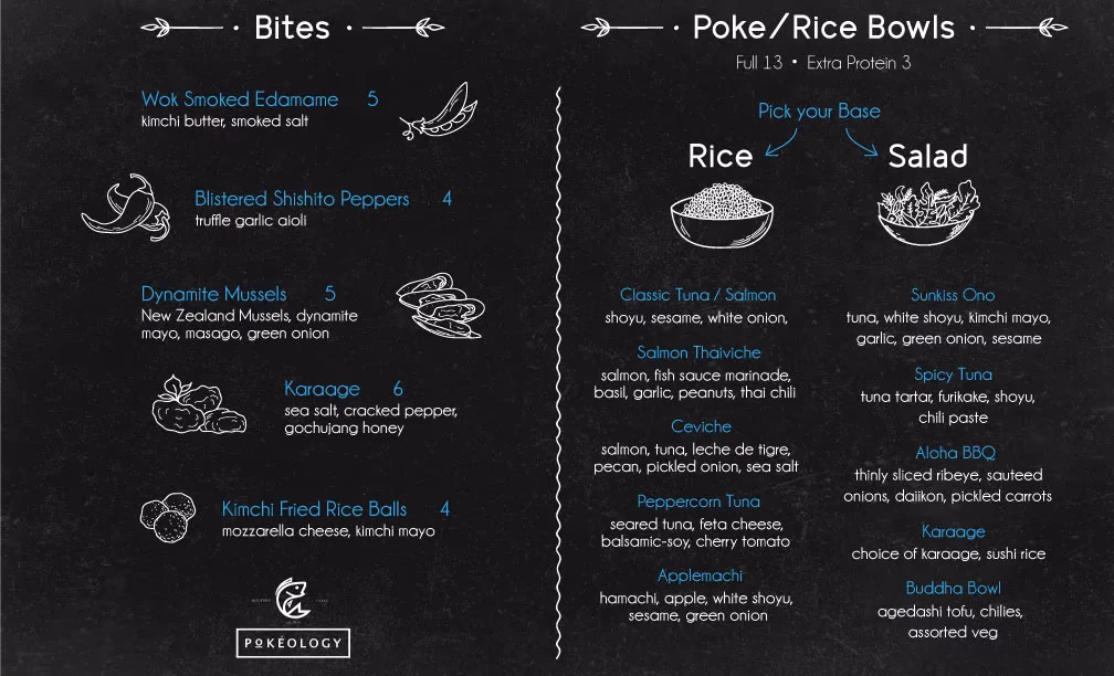 Pokeology menu v2 horizontal dark format designed by Desque