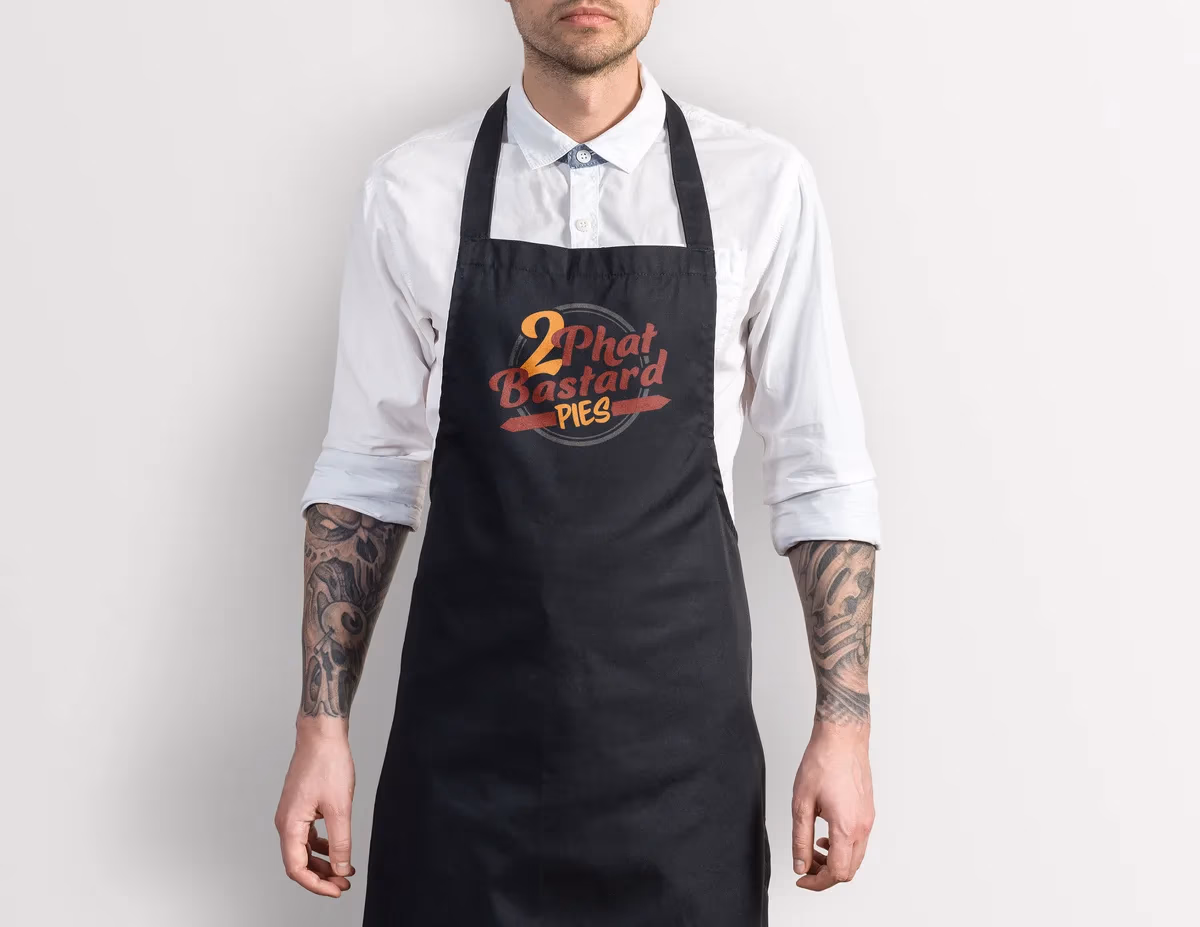 2 Phat Bastard Pies branded apron designed by Desque