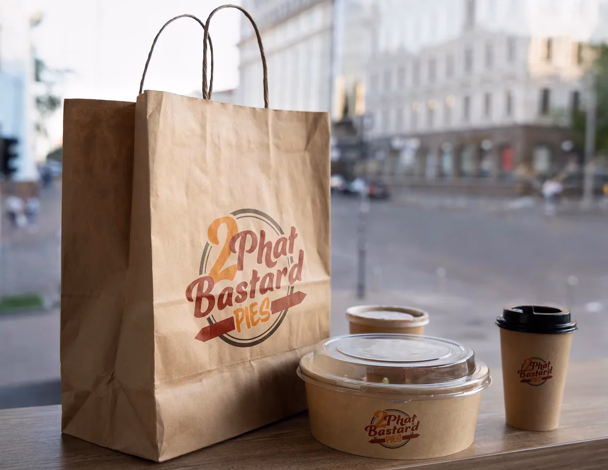 2 Phat Bastard Pies takeout packaging designed by Desque